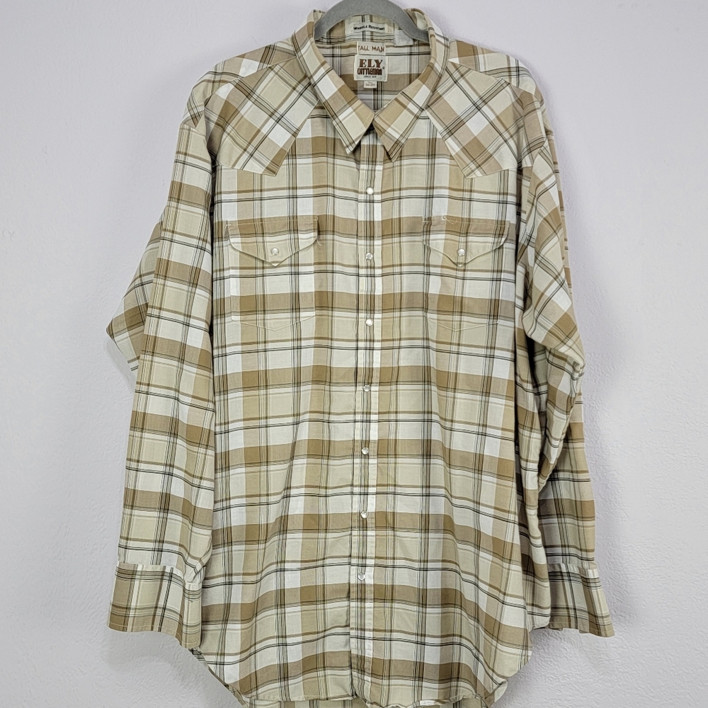 Vintage Ely Cattleman Pearl Snap Plaid Western Shirt Size 20×37 Tall